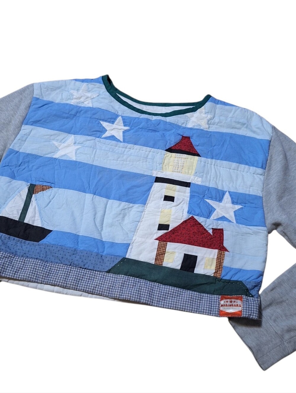 Vintage L8 handmade granny cottage nautical coastal oversized lighthouse Sweater